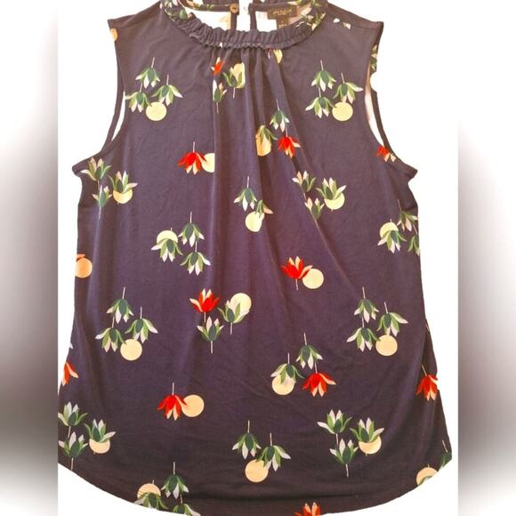 Ann Taylor Tops - Ann Taylor Navy Floral Sleeveless Top. Small